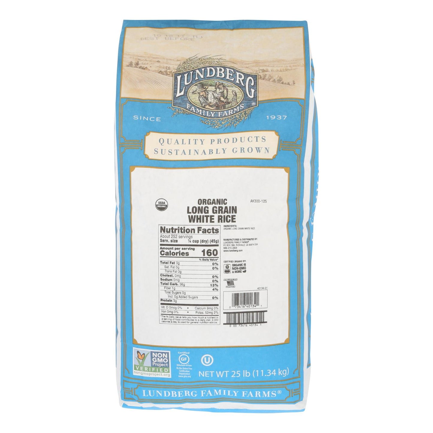 Lundberg Family Farms Organic White Long Grain Rice - Case Of 25 Lbs