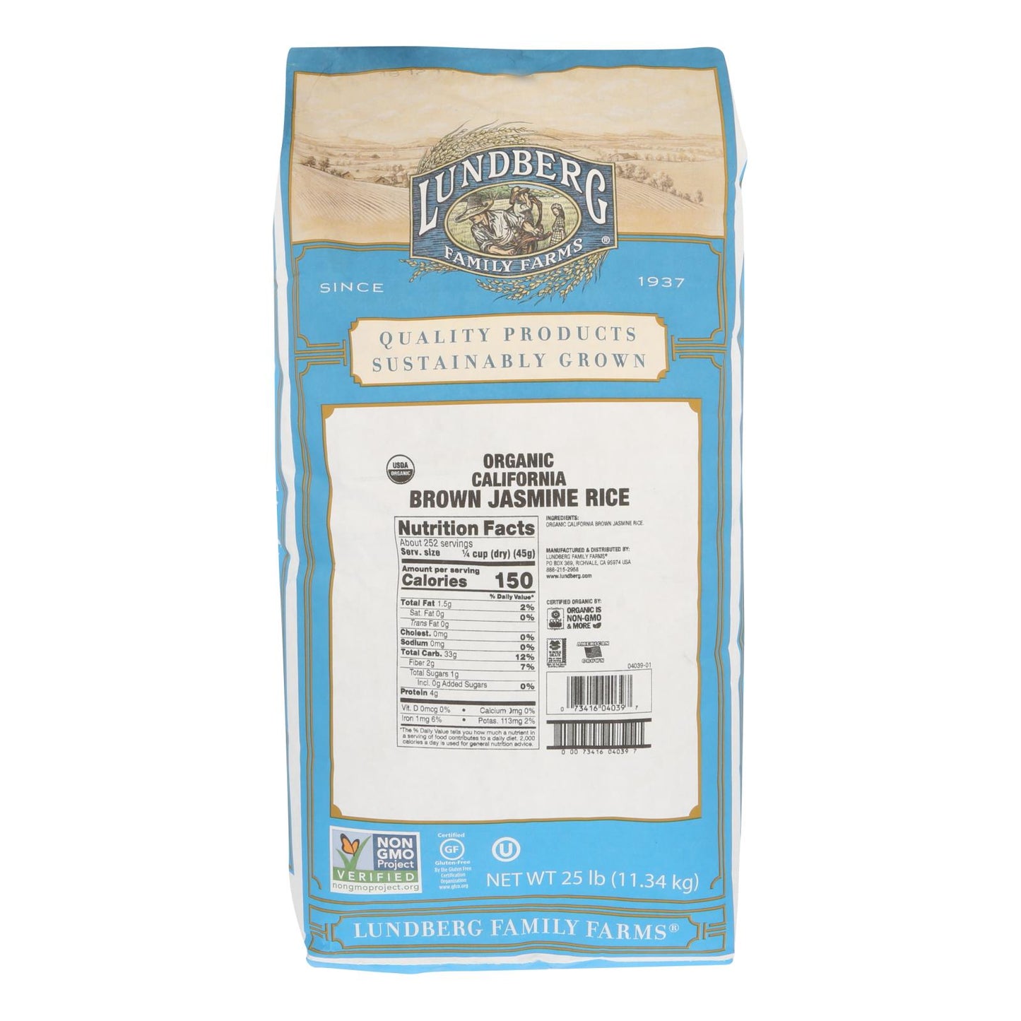 Lundberg Family Farms Organic California Brown Jasmine Rice - Single Bulk Item - 25lb